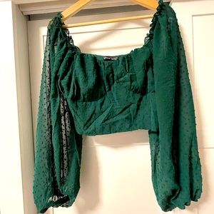 Swiss Dot Rouched Cropped Blouse